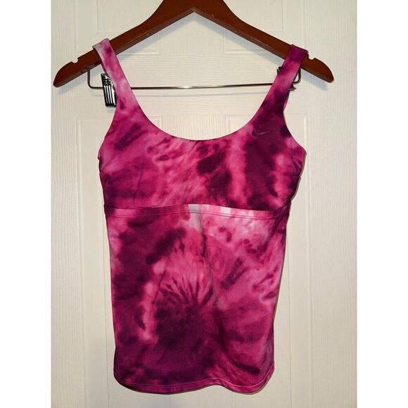Nike Tie Dye Scoop Neck Tankini Top Pink Prime Size Small - Picture 2 of 13